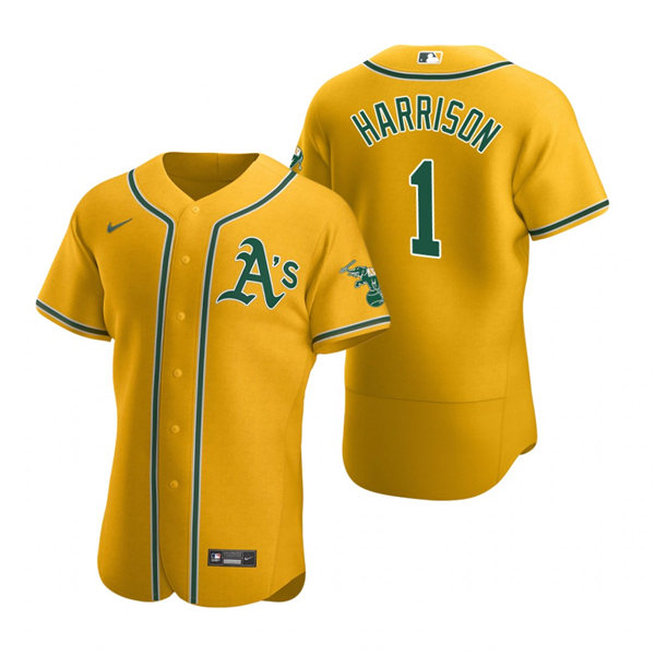 Mens Oakland Athletics #1 Josh Harrison Nike Gold Alternate FlexBase Jersey