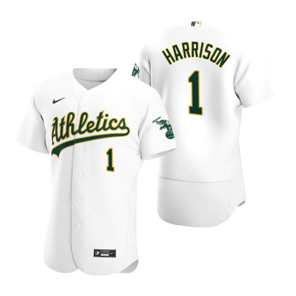 Mens Oakland Athletics #1 Josh Harrison Nike White Home FlexBase Jersey