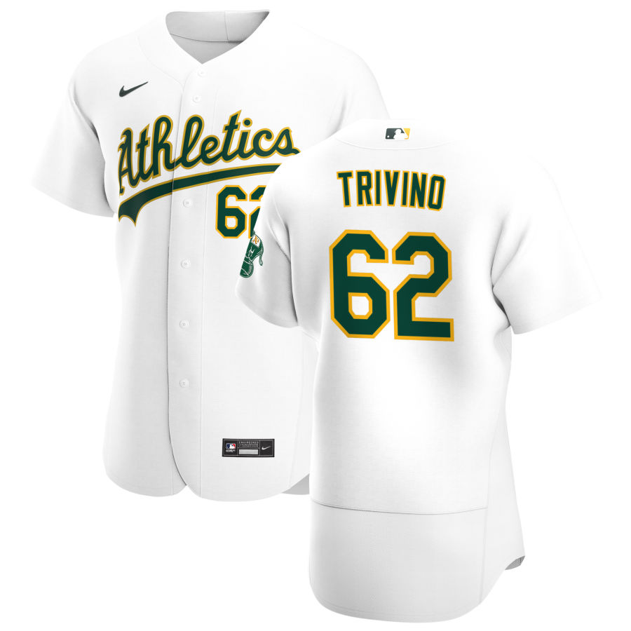 Mens Oakland Athletics #62 Lou Trivino Nike White Home FlexBase Jersey Mens Oakland Athletics #62 Lou Trivino Nike White Home FlexBase Jersey