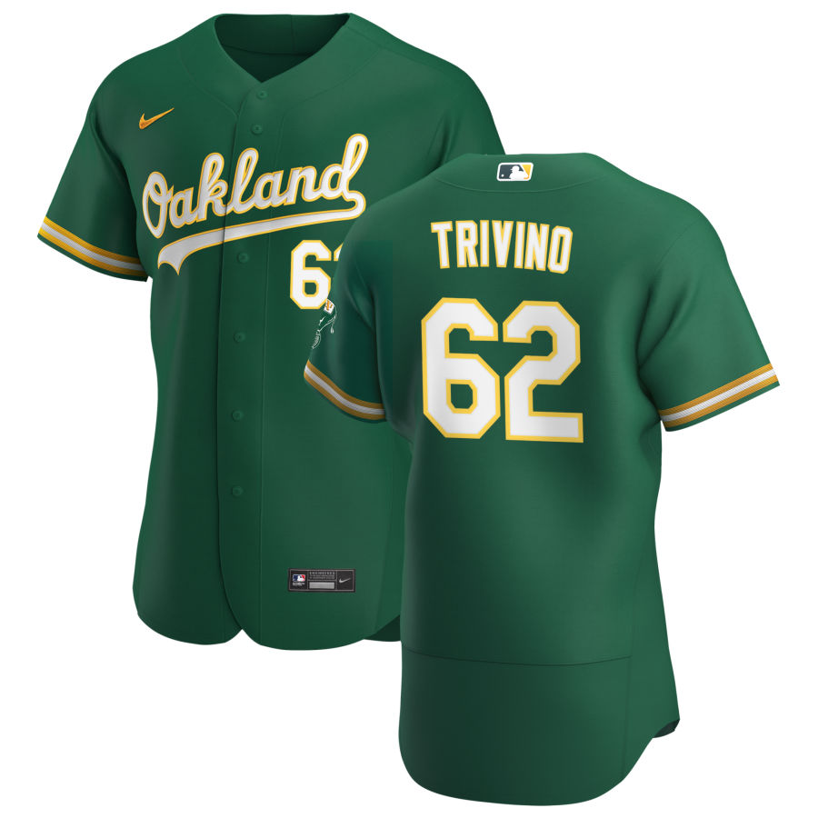 Mens Oakland Athletics #62 Lou Trivino Nike Kelly Green Alternate FlexBase Jersey