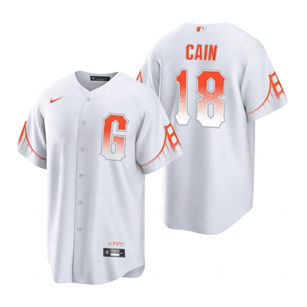 Mens San Francisco Giants #18 Matt Cain Nike White 2021 San Francisco City Connect Jersey