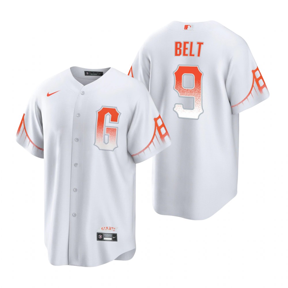 Mens San Francisco Giants #9 Brandon Belt Nike White 2021 San Francisco City Connect Jersey