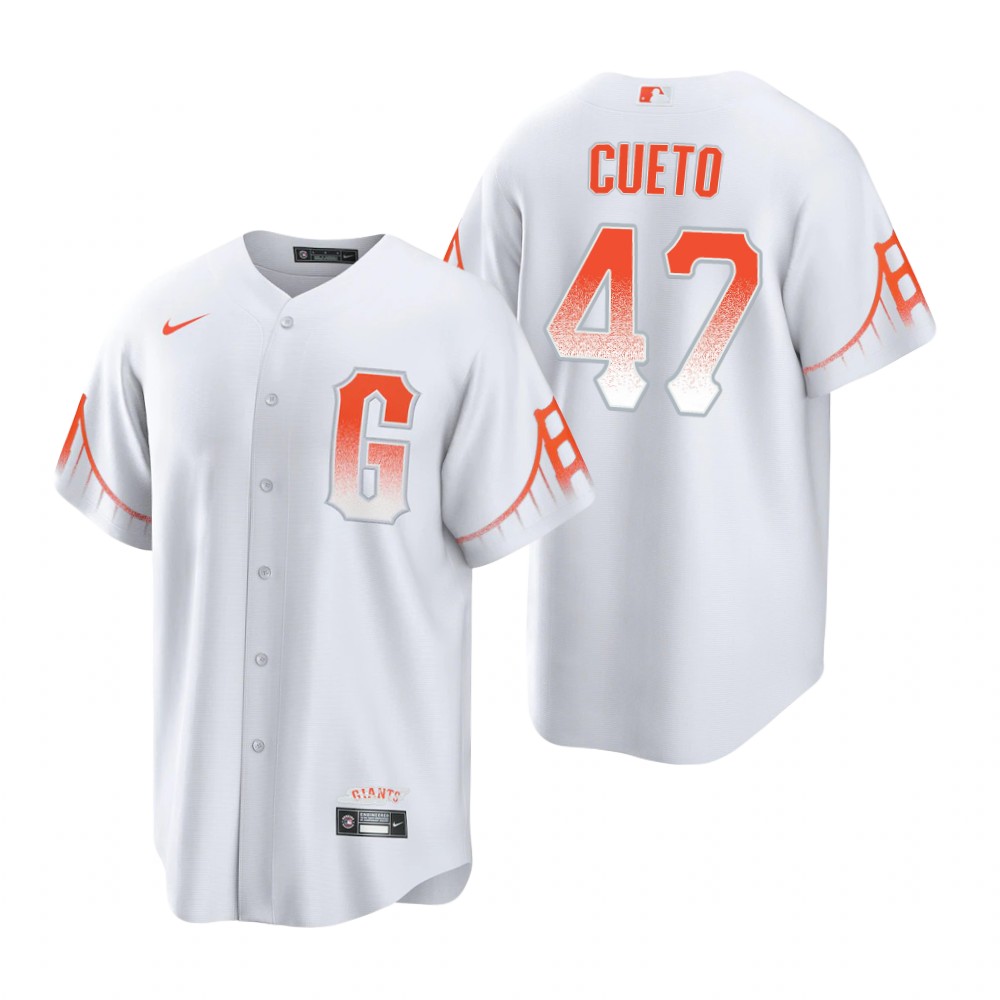 Mens San Francisco Giants #47 Johnny Cueto Nike White 2021 San Francisco City Connect Jersey