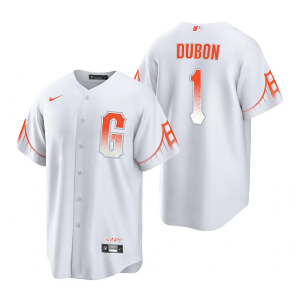 Mens San Francisco Giants #1 Mauricio Dubon Nike White 2021 San Francisco City Connect Jersey Mens San Francisco Giants #1 Mauricio Dubon Nike White 2021 San Francisco City Connect Jersey