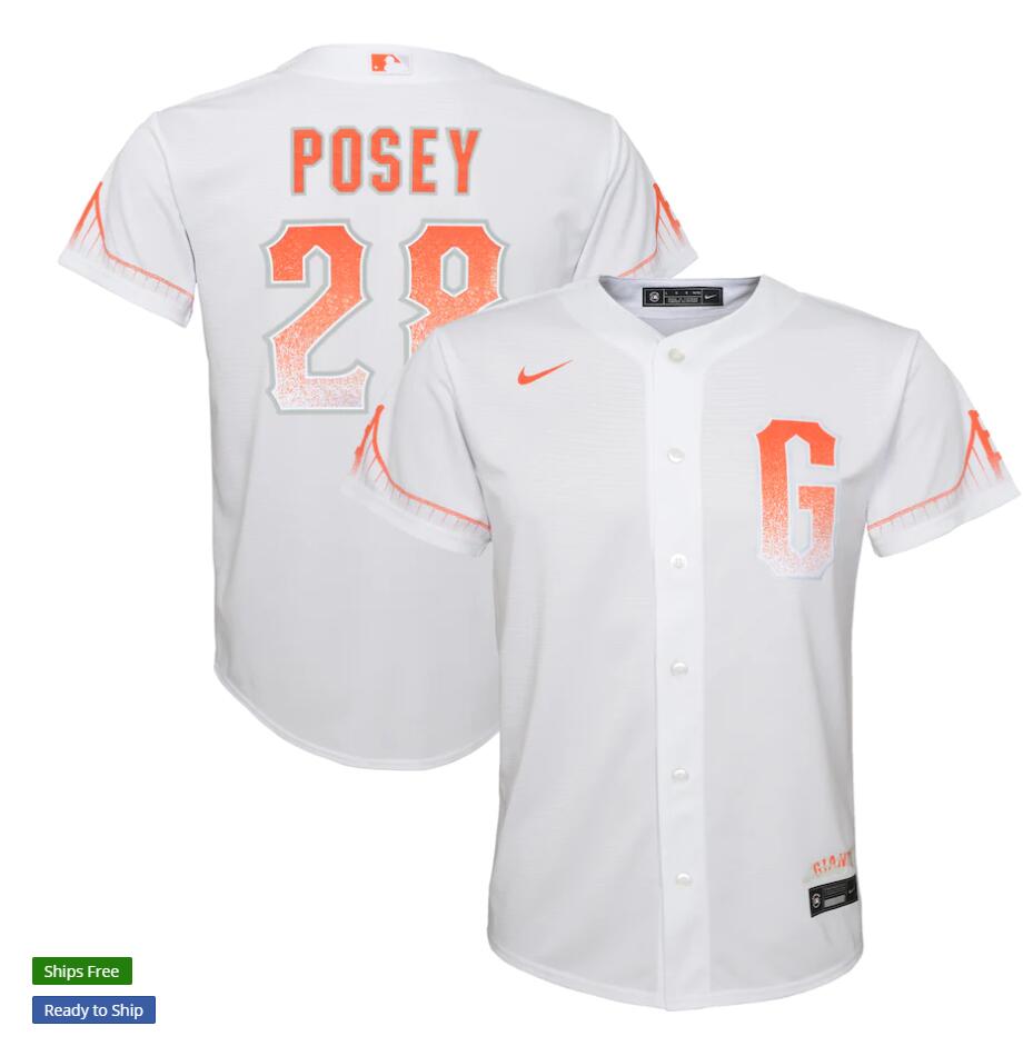 Youth San Francisco Giants #28 Buster Posey Nike White 2021 San Francisco City Connect Jersey Youth San Francisco Giants #28 Buster Posey Nike White 2021 San Francisco City Connect Jersey