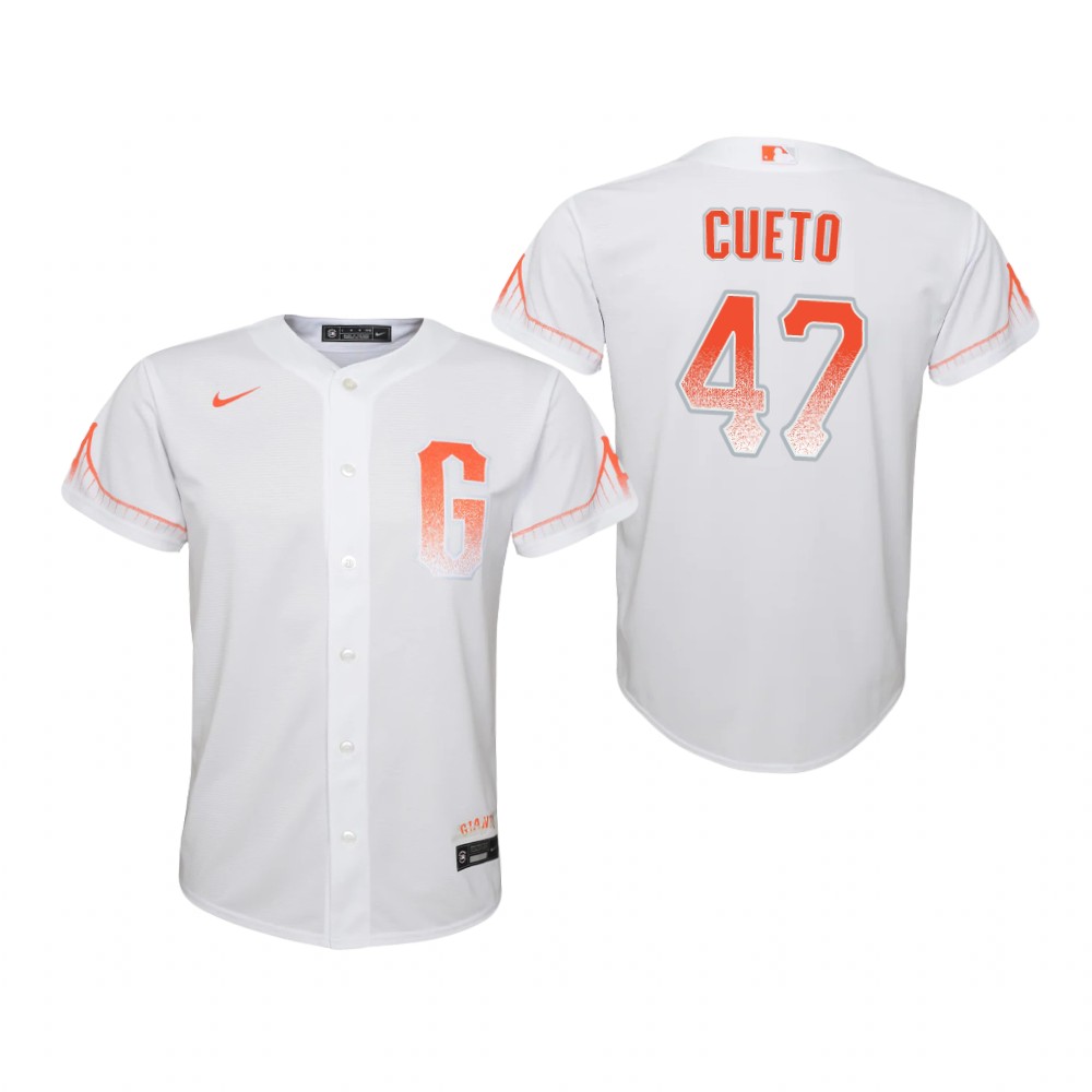 Youth San Francisco Giants #47 Johnny Cueto Nike White 2021 San Francisco City Connect Jersey