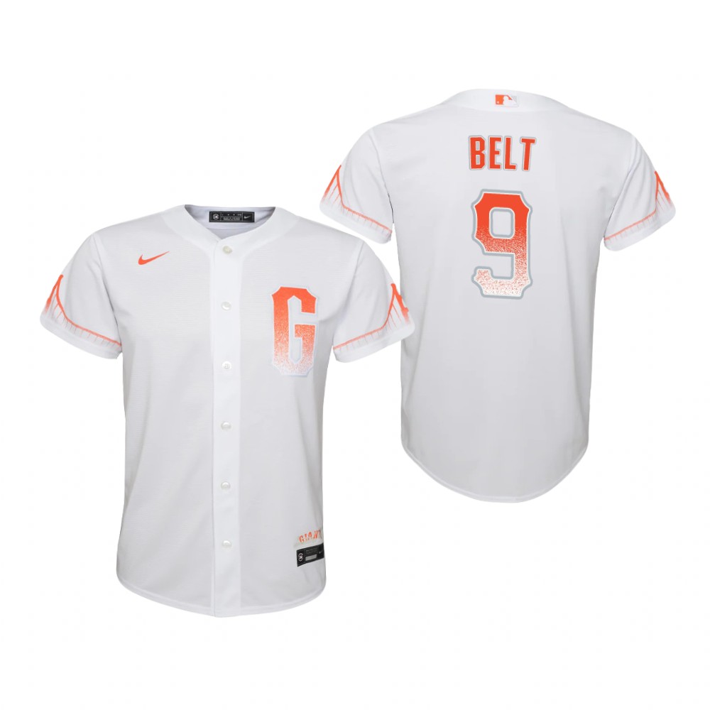 Youth San Francisco Giants #9 Brandon Belt Nike White 2021 San Francisco City Connect Jersey