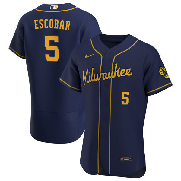 Mens Milwaukee Brewers #5 Eduardo Escobar Nike Navy Alternate FlexBase Jersey