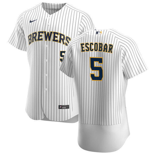 Mens Milwaukee Brewers #5 Eduardo Escobar Nike White Pinstripe Alternate FlexBase Jersey Mens Milwaukee Brewers #5 Eduardo Escobar Nike White Pinstripe Alternate FlexBase Jersey