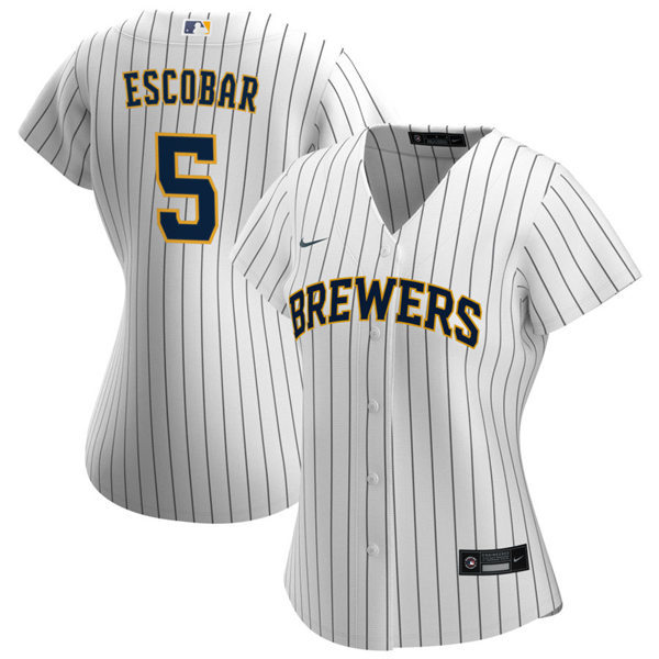 Womens Milwaukee Brewers #5 Eduardo Escobar Nike White Pinstripe Alternate Jersey