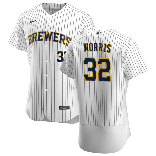 Mens Milwaukee Brewers #32 Daniel Norris Nike White Pinstripe Alternate FlexBase Jersey