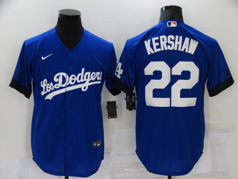 Men's Los Angeles Dodgers #22 Clayton Kershaw Blue 2021 City Connect Cool Base Stitched Jersey Men's Los Angeles Dodgers #22 Clayton Kershaw Blue 2021 City Connect Cool Base Stitched Jersey