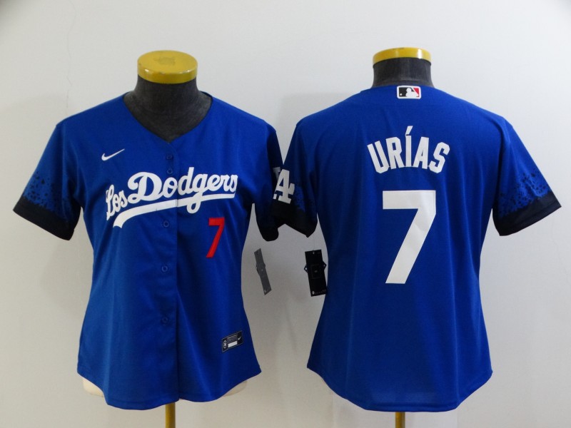 Women's Los Angeles Dodgers #7 Julio Urias Blue 2021 City Connect Number Cool Base Stitched Jersey