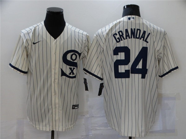 Mens Chicago White Sox #24 Yasmani Grandal Nike White Pinstripe with Name 2021 Field of Dreams Baseball Jersey Mens Chicago White Sox #24 Yasmani Grandal Nike White Pinstripe with Name 2021 Field of Dreams Baseball Jersey