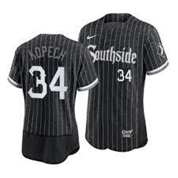 Mens Chicago White Sox #34 Michael Kopech Nike Black 2021 MLB FlexBase Chicago City Connect Jersey Mens Chicago White Sox #34 Michael Kopech Nike Black 2021 MLB FlexBase Chicago City Connect Jersey