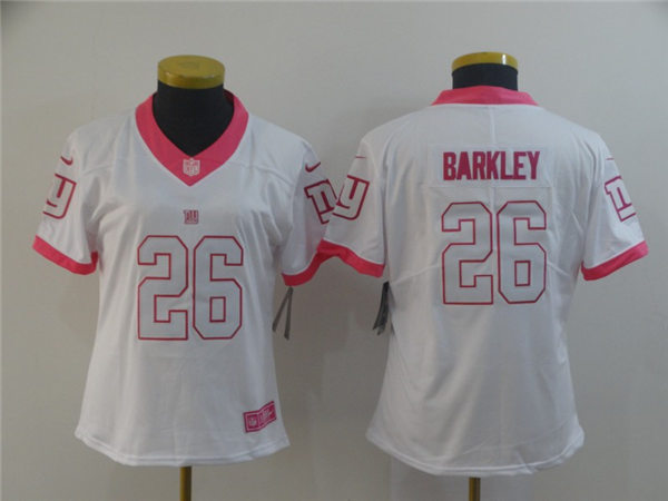 Womens New York Giants #26 Saquon Barkley Nike White Pink Fashion Jersey