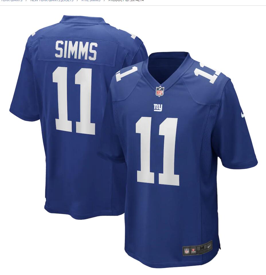 Mens New York Giants Retired Player #11 Phil Simms Nike Royal Team Color Vapor Untouchable Limited Jersey