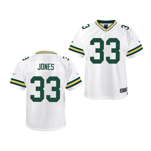 Youth Green Bay Packers #33 Aaron Jones Nike White Vapor Limited Player Jersey
