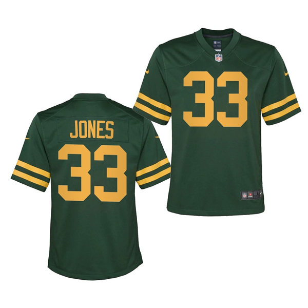 Youth Green Bay Packers #33 Aaron Jones Nike 2021 Green Alternate Retro 1950s Throwback Jersey