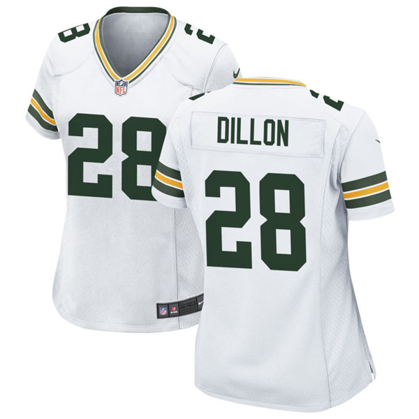 Womens Green Bay Packers #28 AJ. Dillon Nike White Vapor Limited Player Jersey