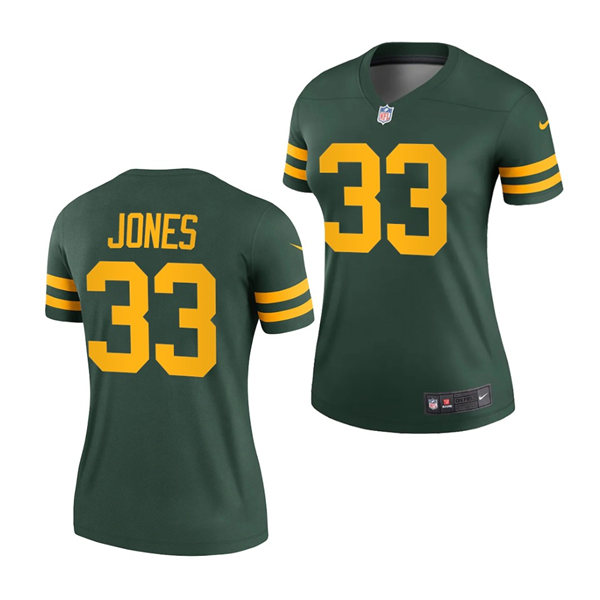 Womens Green Bay Packers #33 Aaron Jones Nike 2021 Green Alternate Retro 1950s Throwback Jersey