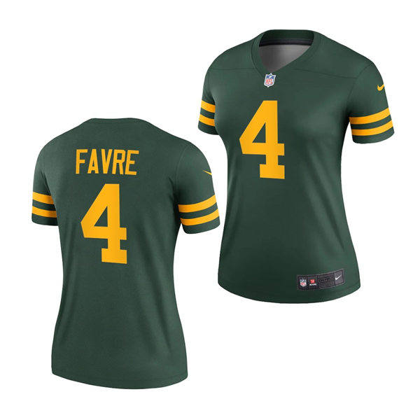 Womens Green Bay Packers Retired Player #4 Brett Favre Nike 2021 Green Alternate Retro 1950s Throwback Jersey