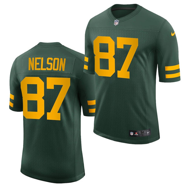 Mens Green Bay Packers Retired Player #87 Jordy Nelson Nike 2021 Green Alternate Retro 1950s Throwback Uniforms Jersey