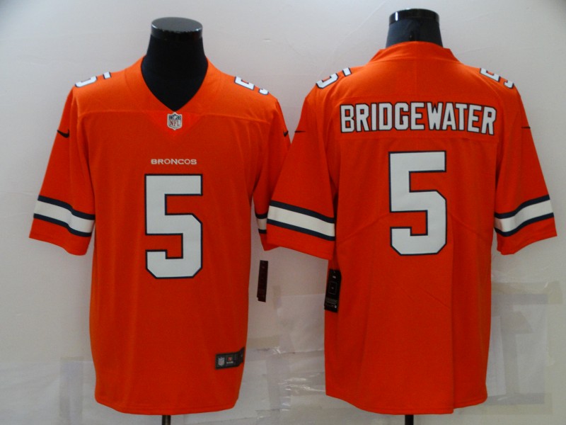 Men's Denver Broncos #5 Teddy Bridgewater Orange 2021 Color Rush Stitched NFL Nike Limited Jerse
