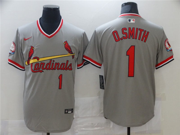 Mens St. Louis Cardinals Retired Player #1 Ozzie Smith Nike Pullover Grey Cooperstown Collection Jersey