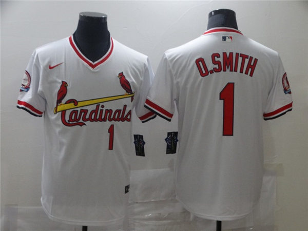 Mens St. Louis Cardinals Retired Player #1 Ozzie Smith Nike Pullover White Cooperstown Collection Jersey