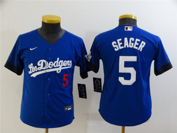 Youth Los Angeles Dodgers #5 Seager Seags Nike Royal 2021 MLB City Connect Jersey