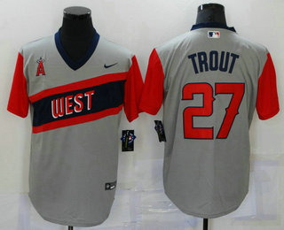 Men's Los Angeles Angels Of Anaheim #27 Mike Trout Grey 2021 Little League Classic Stitched Nike Jersey Men's Los Angeles Angels Of Anaheim #27 Mike Trout Grey 2021 Little League Classic Stitched Nike Jersey