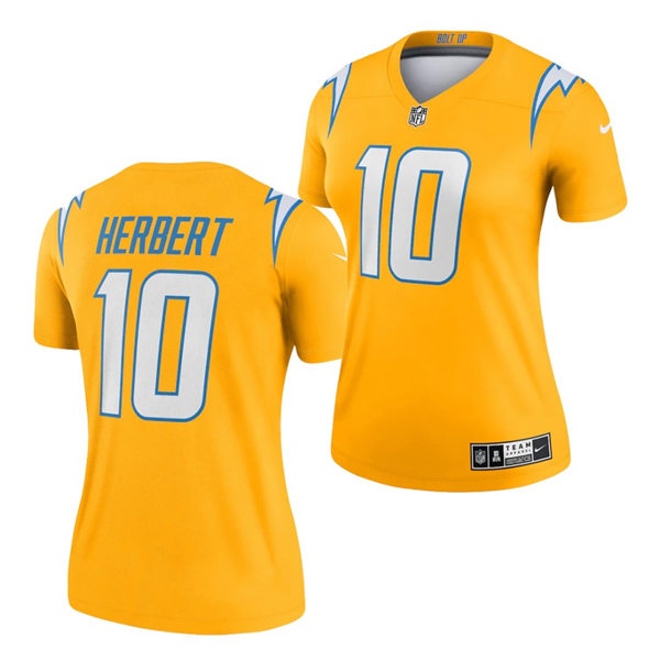 Womens Los Angeles Chargers #10 Justin Herbert Nike 2021 Gold Inverted Legend Jersey