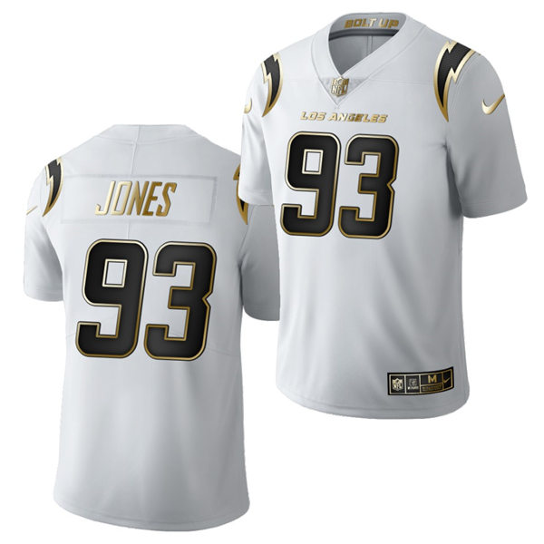 Mens Los Angeles Chargers #93 Justin Jones Nike White Golden Limited Jersey