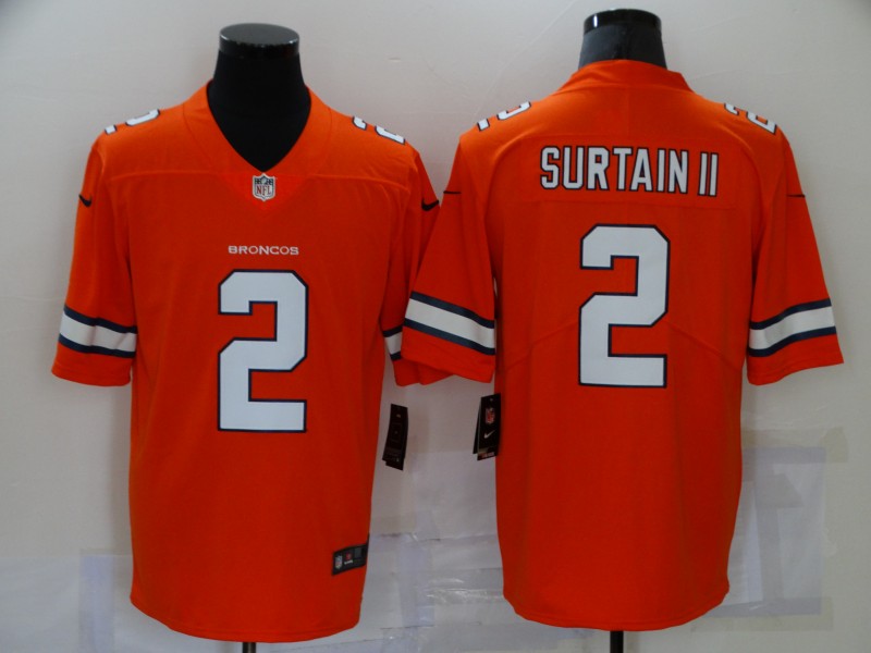 Mens Denver Broncos #2 Patrick Surtain II Nike Orange NFL Vapor Untouchable Color Rush Jersey