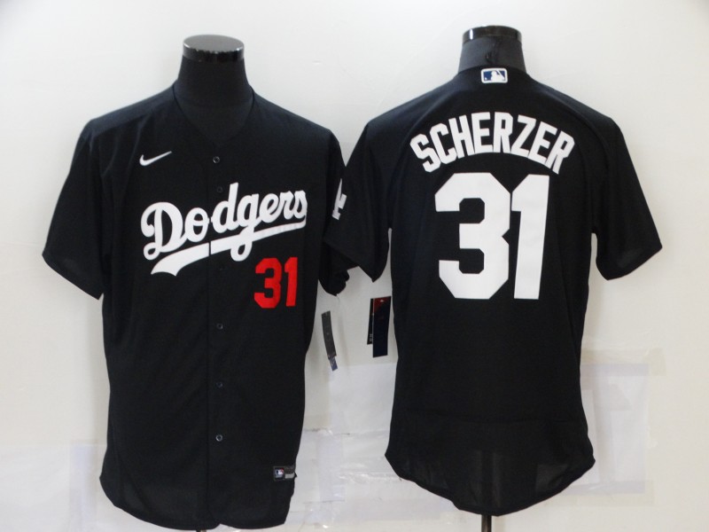 Mens Los Angeles Dodgers #31 Max Scherzer Nike 2021 Black Fashion Team Jersey