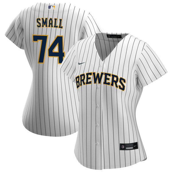 Womens Milwaukee Brewers #74 Ethan Small Nike White Pinstripe Alternate Jersey