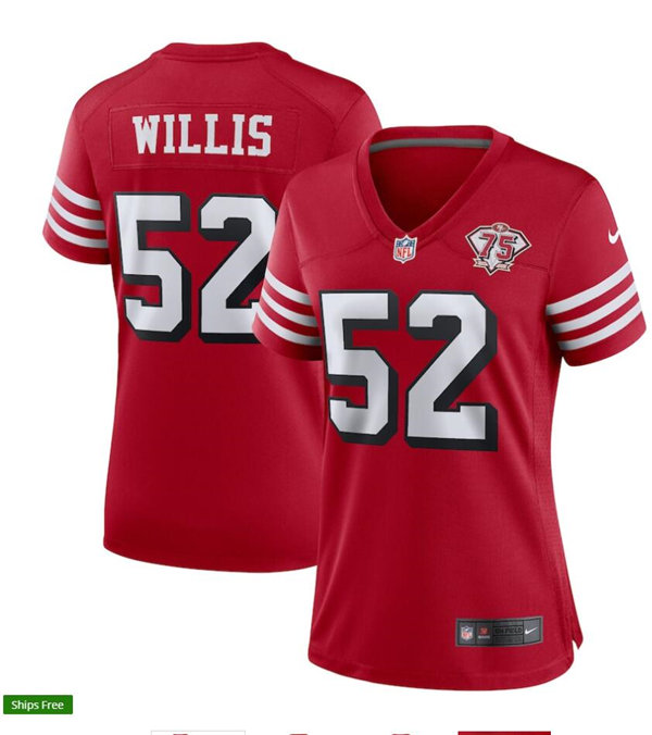 Womens San Francisco 49ers Retired Player #52 Patrick Willis Nike Scarlet Retro 1994 75th Anniversary Throwback Classic Limited Jersey
