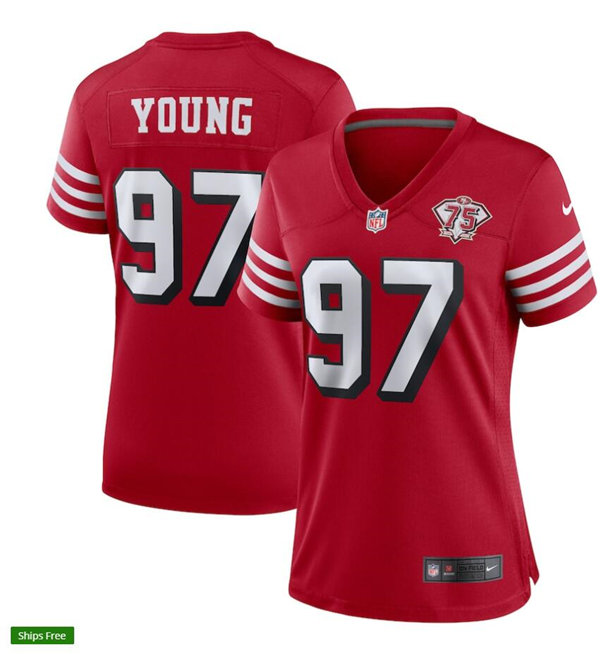 Womens San Francisco 49ers Retired Player #97 Bryant Young Nike Scarlet Retro 1994 75th Anniversary Throwback Classic Limited Jersey