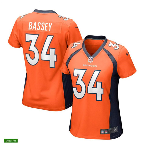 Womens Denver Broncos #34 Essang Bassey Nike Orange Limited Player Jersey