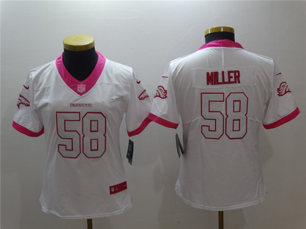 Womens Denver Broncos #58 Von Miller Nike White Pink Fashion Jersey
