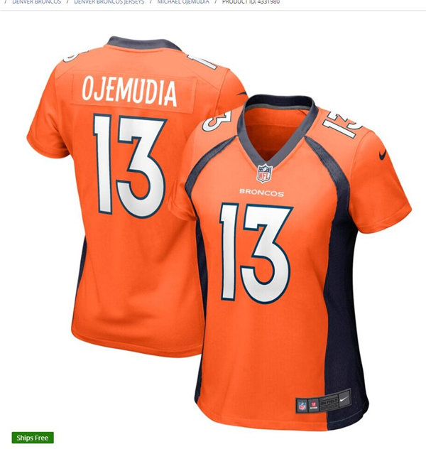 Womens Denver Broncos #13 Michael Ojemudia Nike Orange Limited Player Jersey