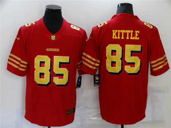 Mens San Francisco 49ers #85 George Kittle Nike Scarlet Gold Vapor Limited Jersey Mens San Francisco 49ers #85 George Kittle Nike Scarlet Gold Vapor Limited Jersey