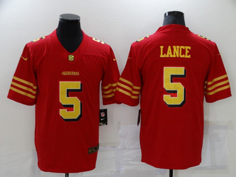 Men's San Francisco 49ers #5 Trey Lance Red Gold 2021 Vapor Untouchable Stitched NFL Nike Limited Jersey
