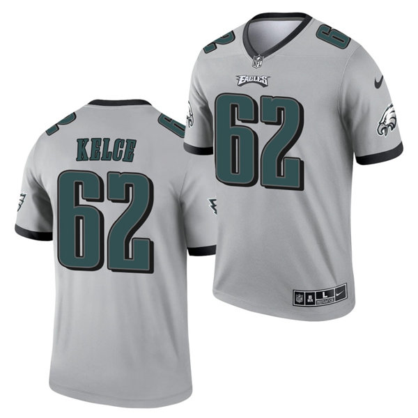 Mens Philadelphia Eagles #62 Jason Kelce Nike 2021 Silver Inverted Legend Jersey