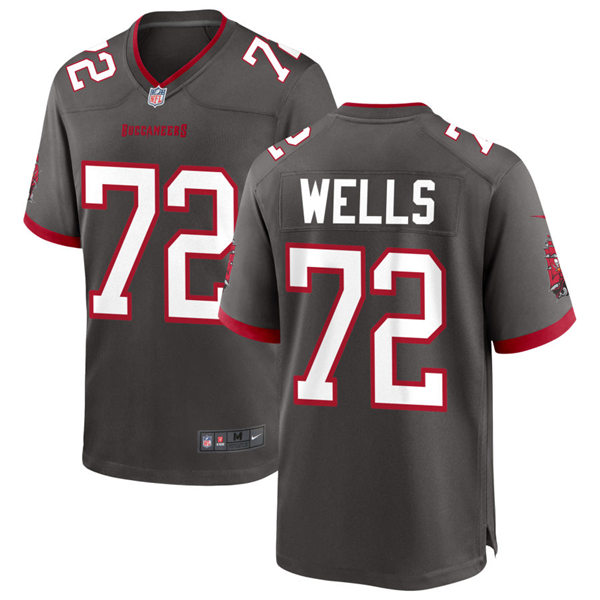 Mens Tampa Bay Buccaneers #72 Josh Wells Nike Pewter Alternate Vapor Limited Jersey
