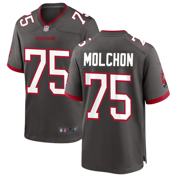Mens Tampa Bay Buccaneers #75 John Molchon Nike Pewter Alternate Vapor Limited Jersey