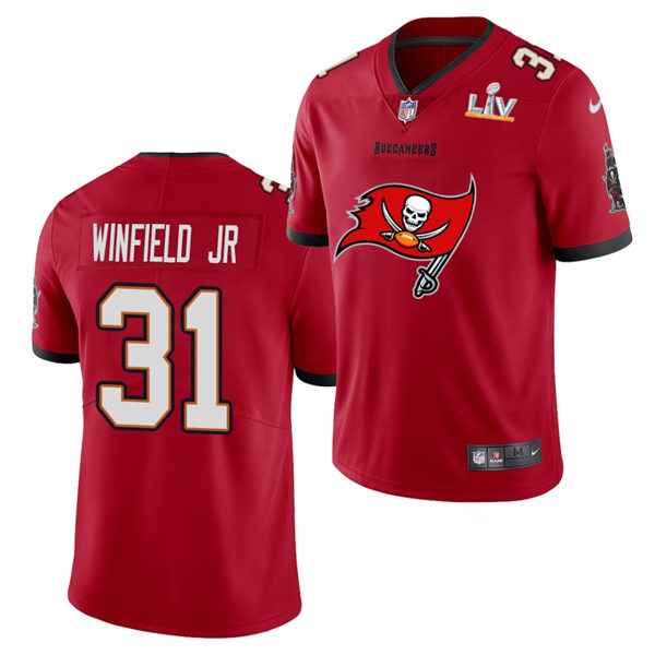 Mens Tampa Bay Buccaneers #31 Antoine Winfield Jr Nike Red with Buccaneers Primary Logo 2021 Super Bowl LV Champions Vapor Limited Jersey