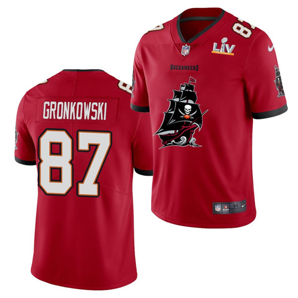 Mens Tampa Bay Buccaneers #87 Rob Gronkowski Nike Red 2021 Super Bowl LV Champions Alternate Logos Vapor Limited Jersey