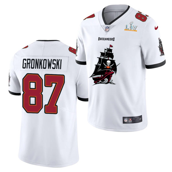 Mens Tampa Bay Buccaneers #87 Rob Gronkowski Nike White 2021 Super Bowl LV Champions Alternate Logos Vapor Limited Jersey